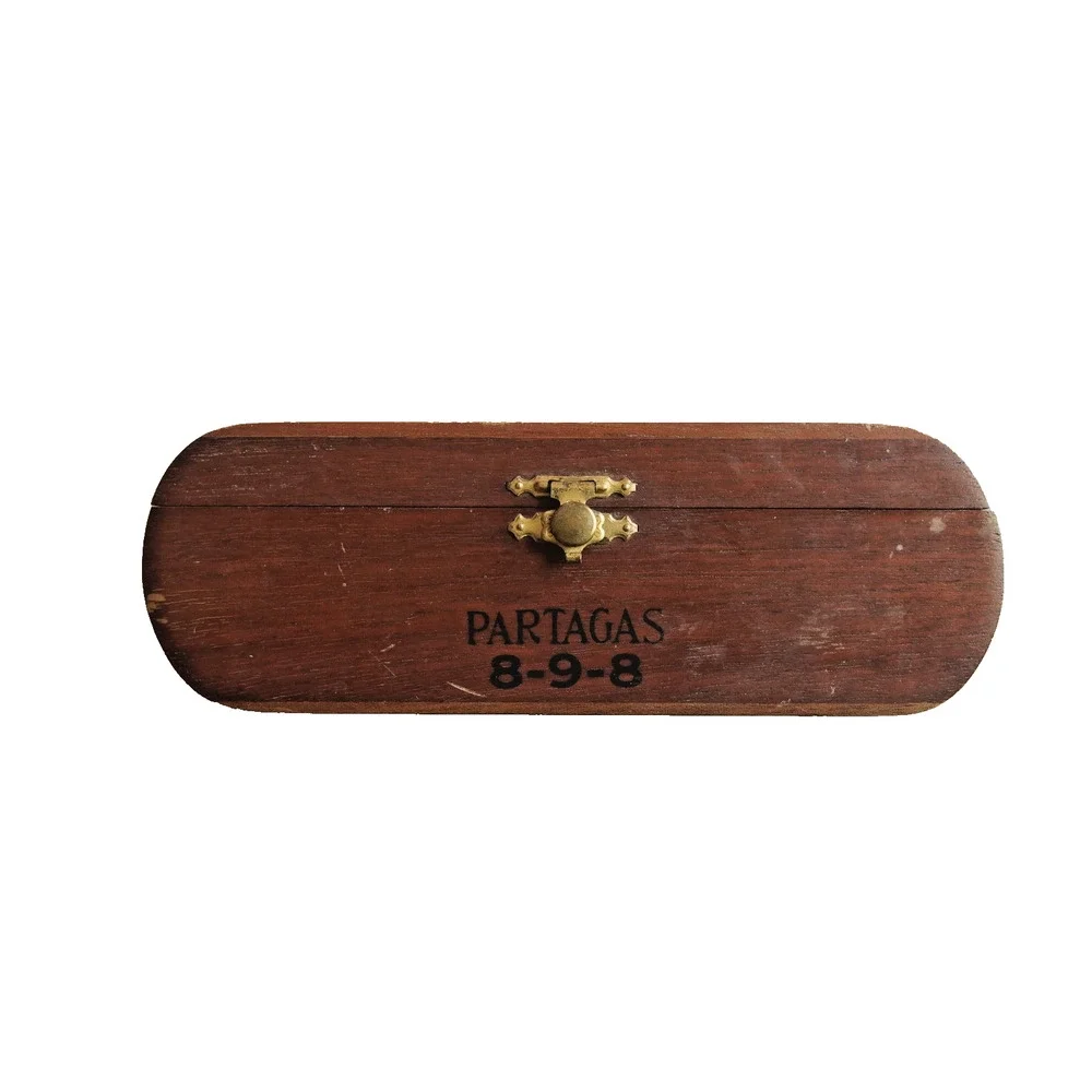 Partagas Estilo 8-9-8 Wooden Cigar Box & Crystal Ashtray Set Vintage Tobacciana